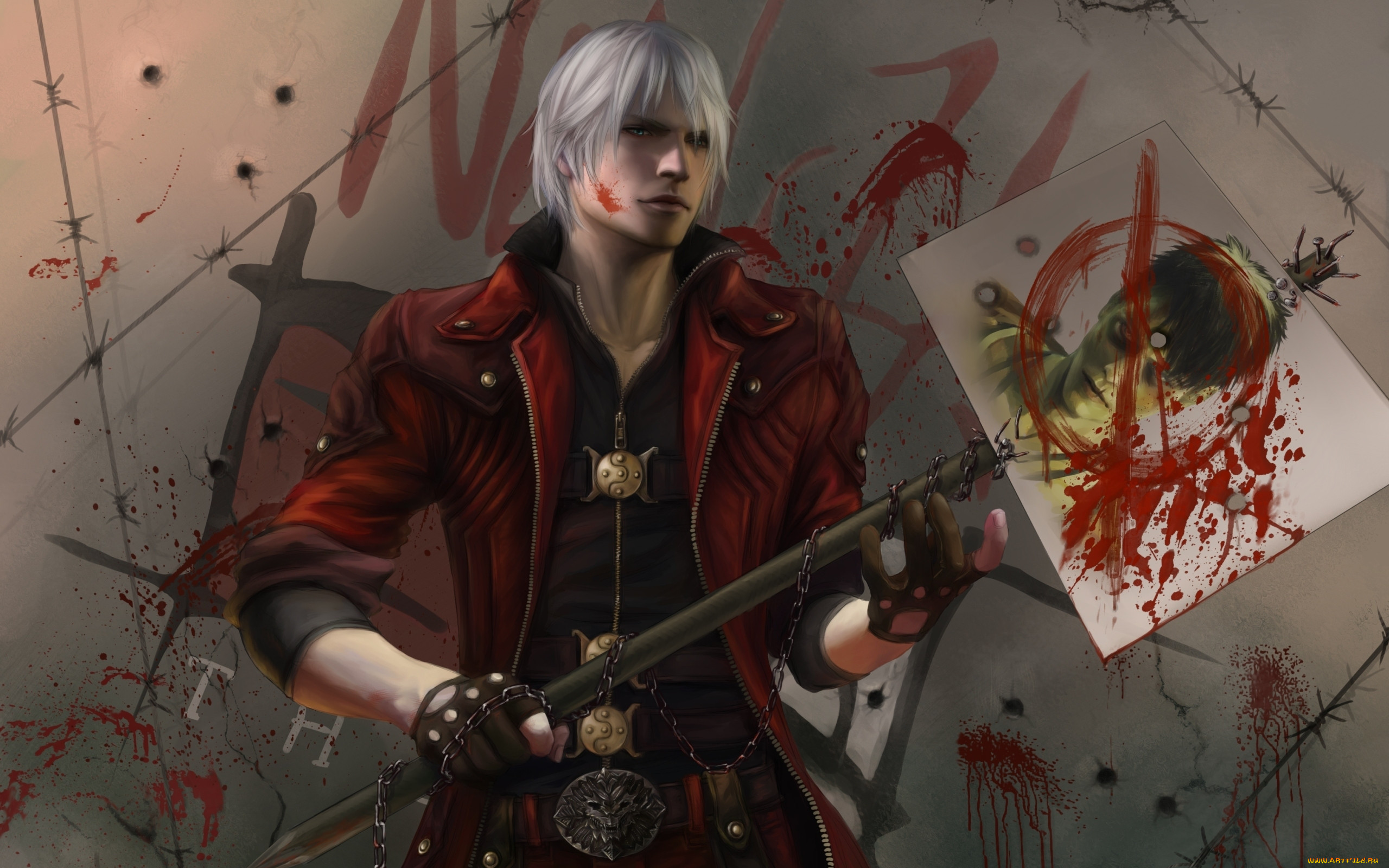 Обои Аниме Devil May Cry, обои для рабочего стола, фотографии аниме, devil,  may, cry, кровь, плакат, цепь, парень Обои для рабочего стола, скачать обои  картинки заставки на рабочий стол.